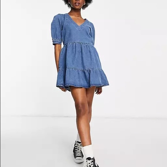 Miss Selfridge Denim Tiered Dress in Mid Wash (US 6) - Picture 2 of 8